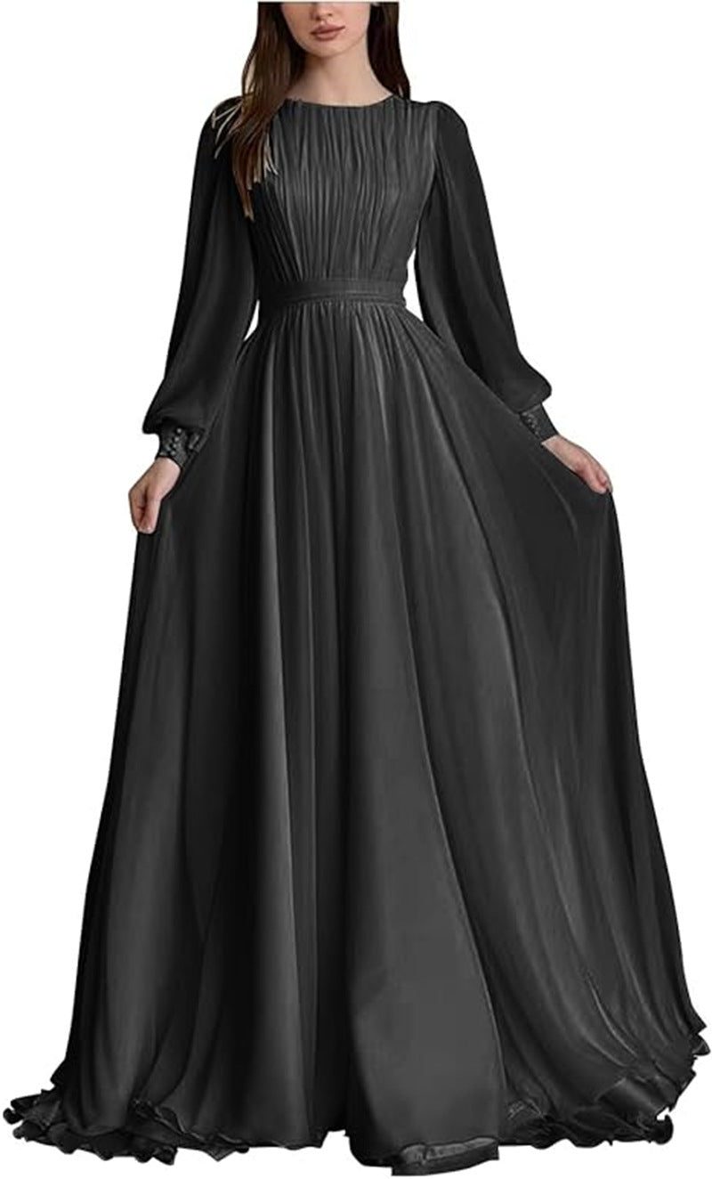 Blue long sleeve pleated dress