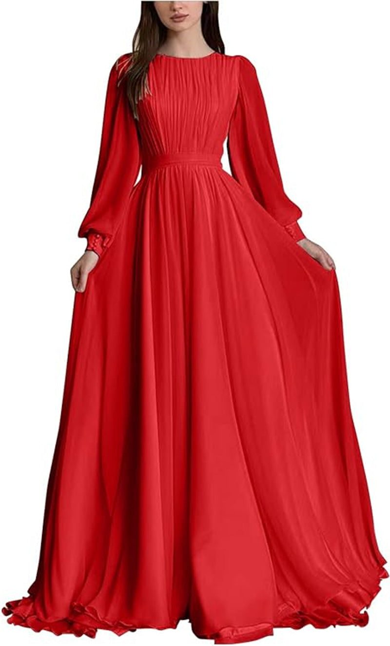 Blue long sleeve pleated dress