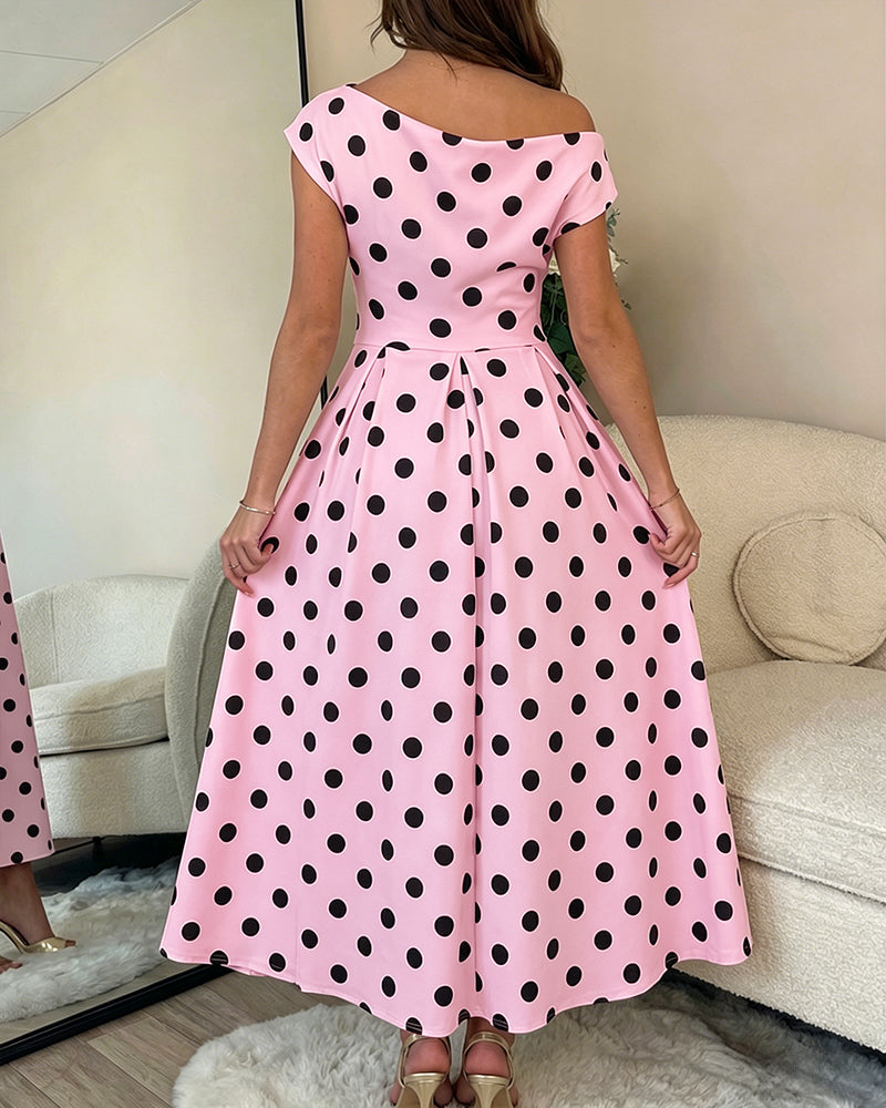 Polka Dot Ruched A-Line Maxi Dress