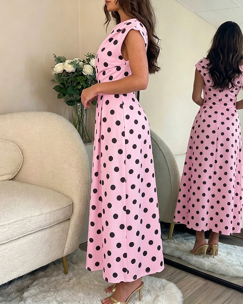 Polka Dot Ruched A-Line Maxi Dress