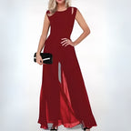 Women's Sheer Overlay Sleeveless Wide-Leg Jumpsuit back view - Elegant Wedding Guest Jumpsuit