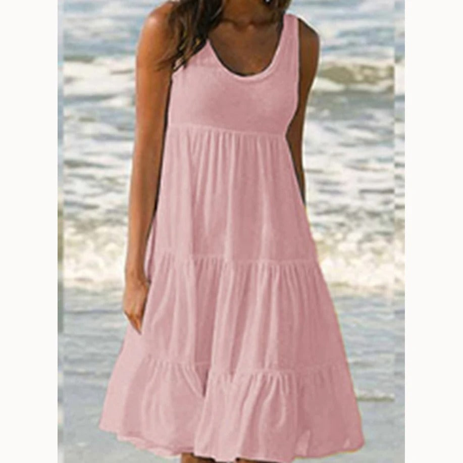 Women's sleeveless boho tiered dress midi length | Alba Muse