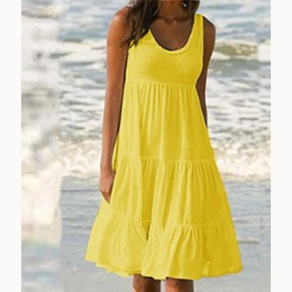 Women's casual tiered midi dress sleeveless boho | Alba Muse