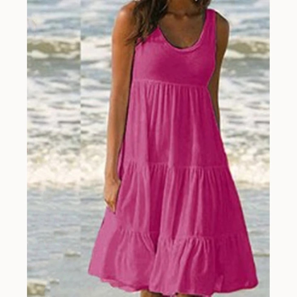 Women's boho sleeveless dress tiered midi beach day | Alba Muse