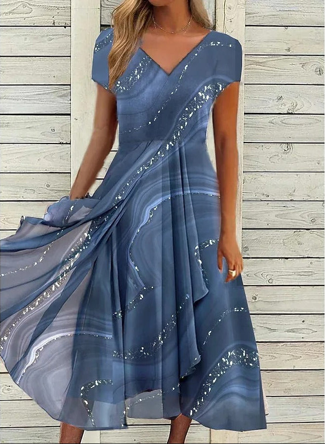 Flowing Abstract Print Midi Dress | Alba Muse