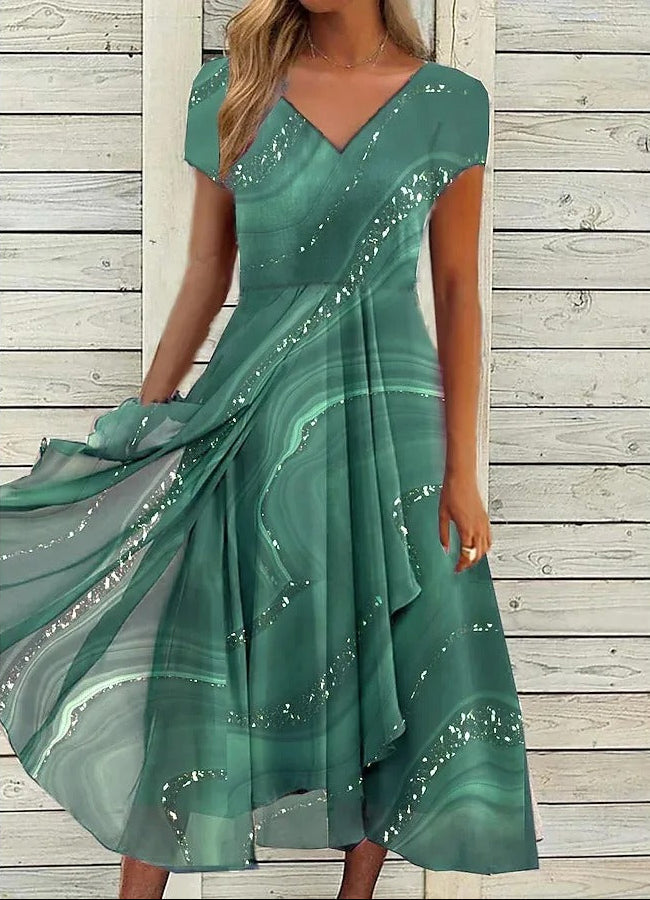 Green Flowing Abstract Midi Dress Women | Alba Muse