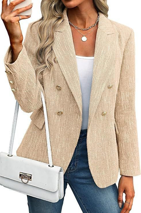 Khaki double breasted tailored blazer, front view