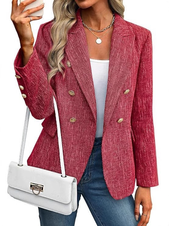 Red double breasted tailored blazer, front view