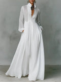 White linen blend maxi shirt dress with stand collar and button front, front view