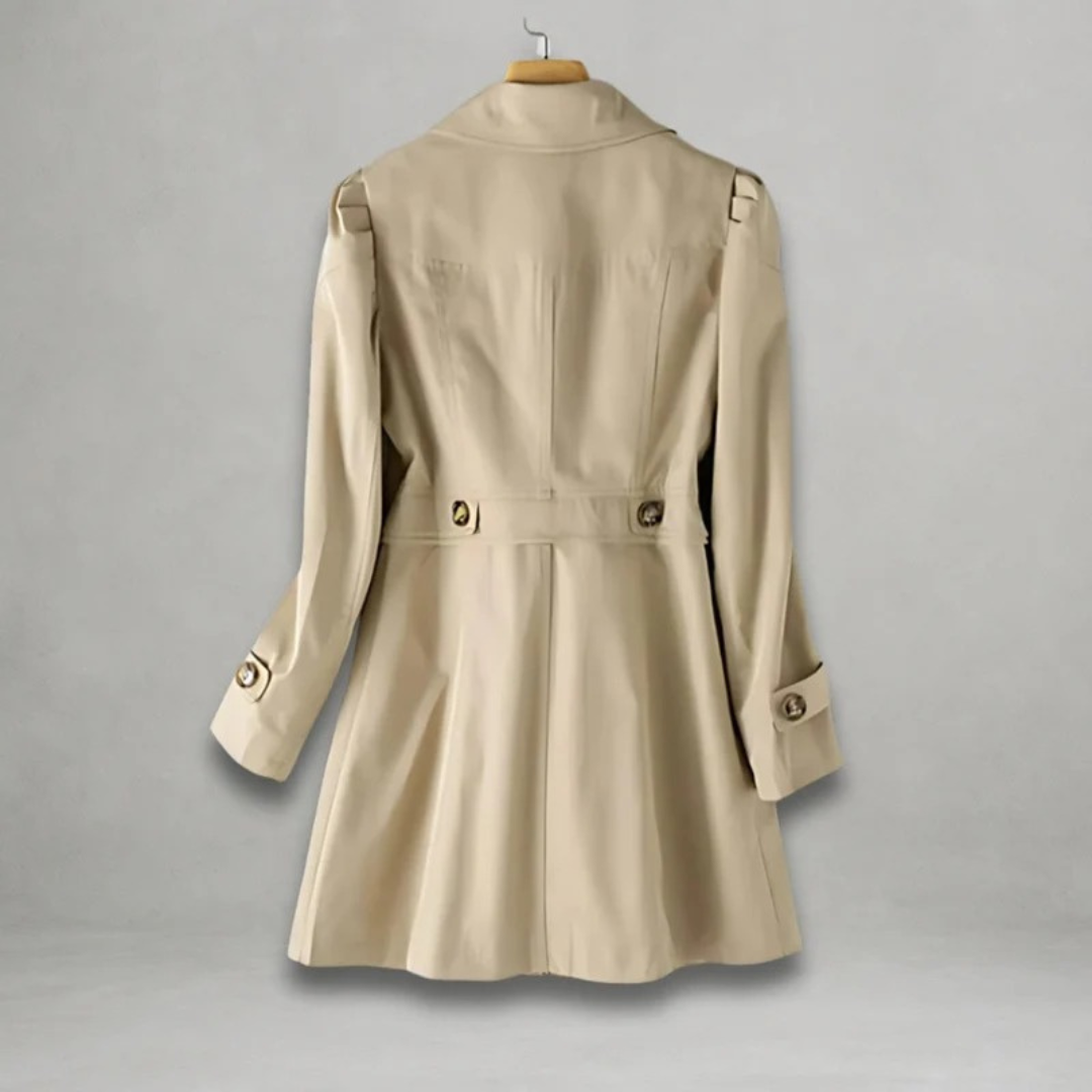 Statement collar button front trench coat with a longer cut