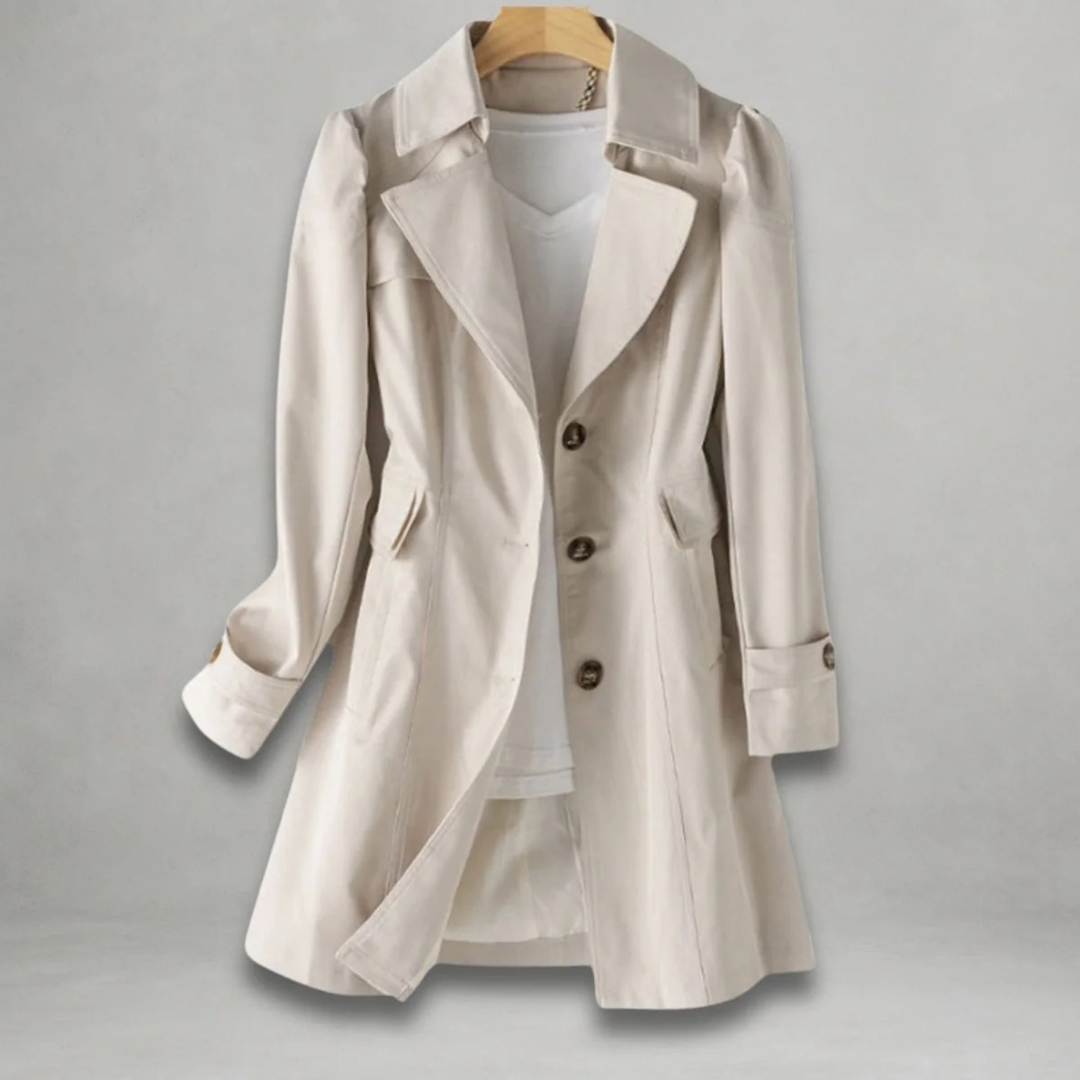 Statement collar button front trench coat with everyday versatility in Beige