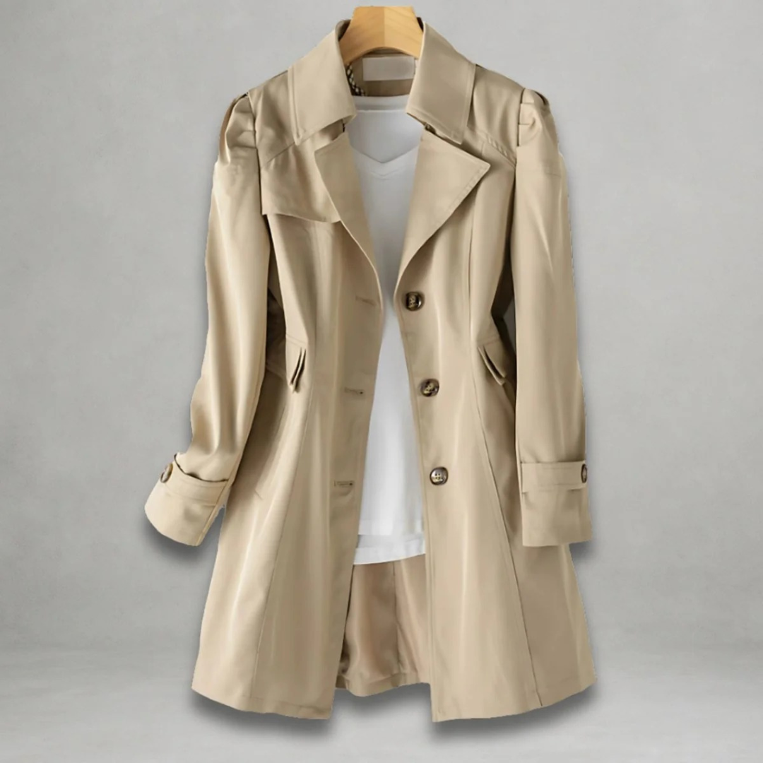 Statement collar button front trench coat with classic buttons in Khaki