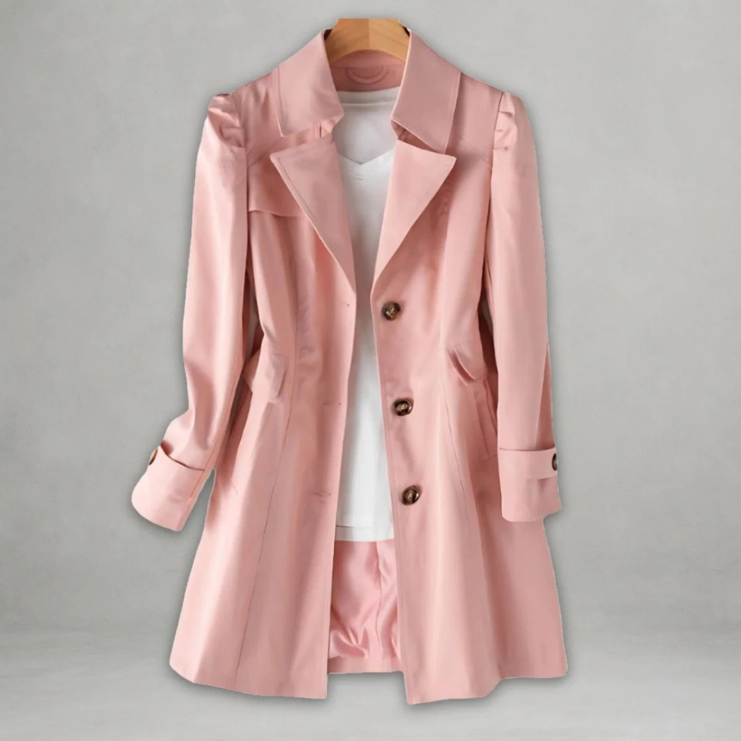 Statement collar button front trench coat with classic buttons in Pink