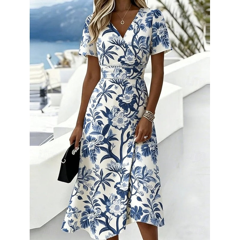 Floral wrap waist midi dress wrap neckline detail
