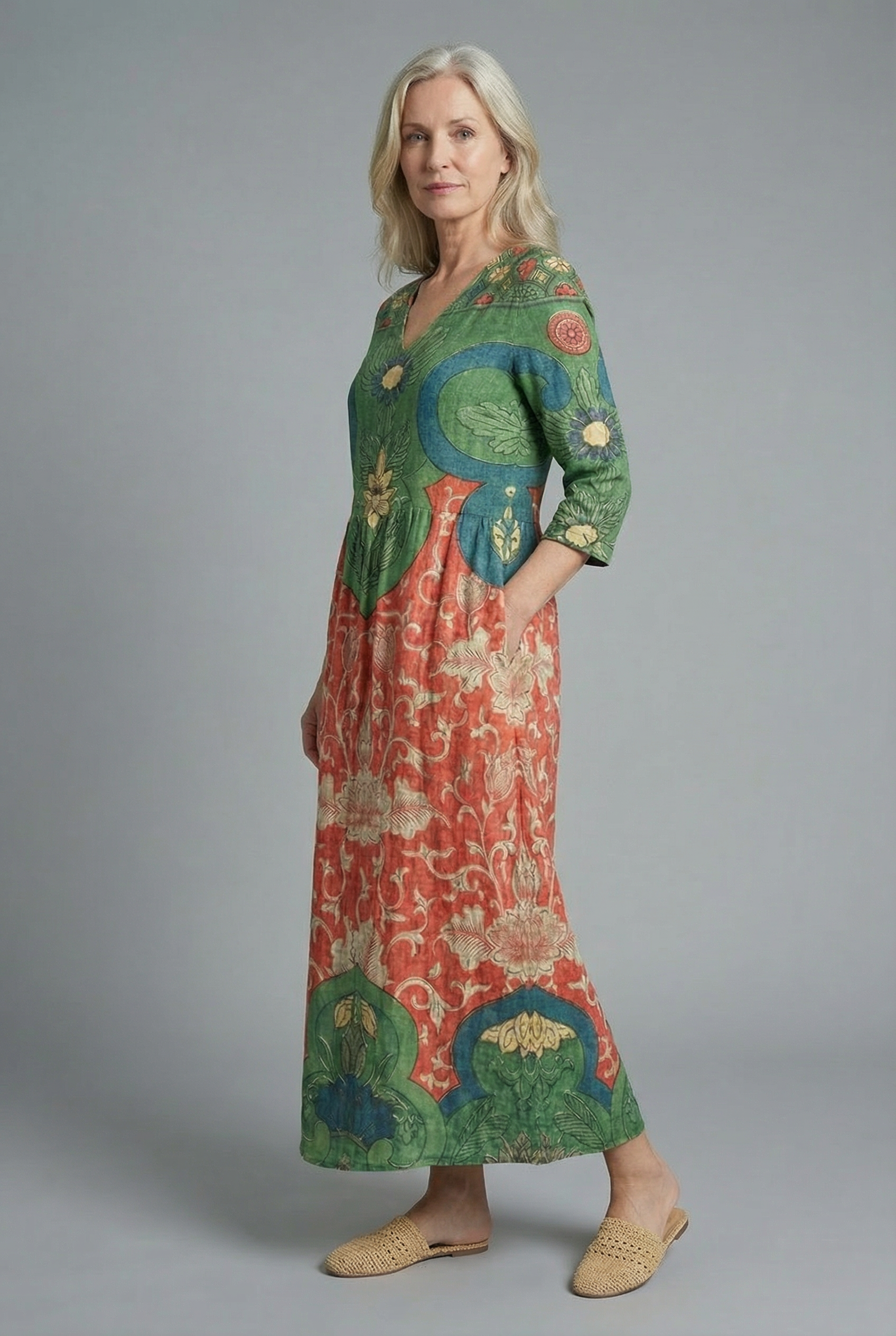 Boho floral A-line maxi dress for women – side view