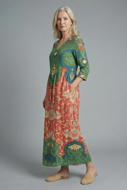 Boho floral A-line maxi dress for women – side view