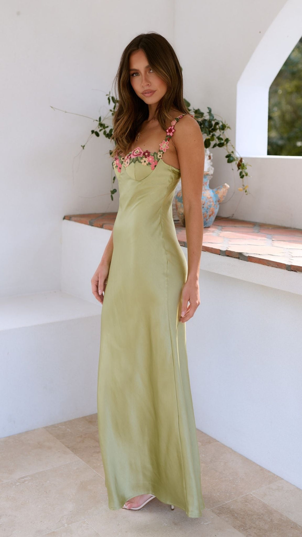 Lime floral slip dress