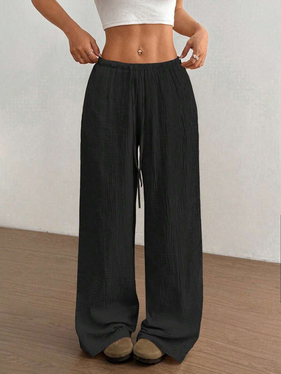 Wide-Leg Drawstring Trousers