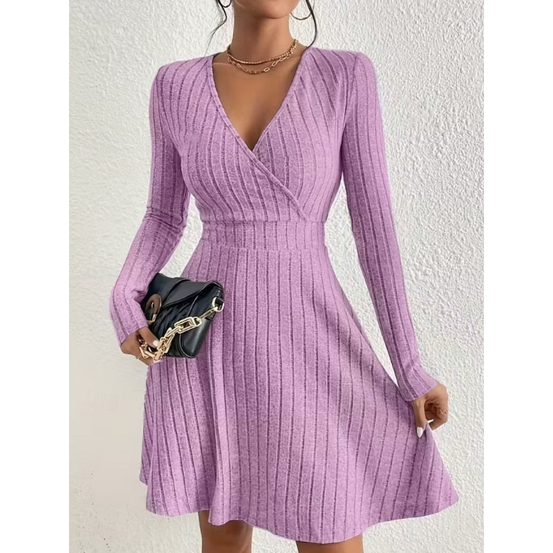 Light Purple Wrap Neck A-Line Mini Dress, front view