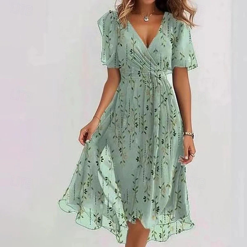 Woman's Cocktail Floral Vacation Holiday Midi Dress