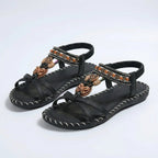 Pearl detail elastic strap sandals styled with maxi dress