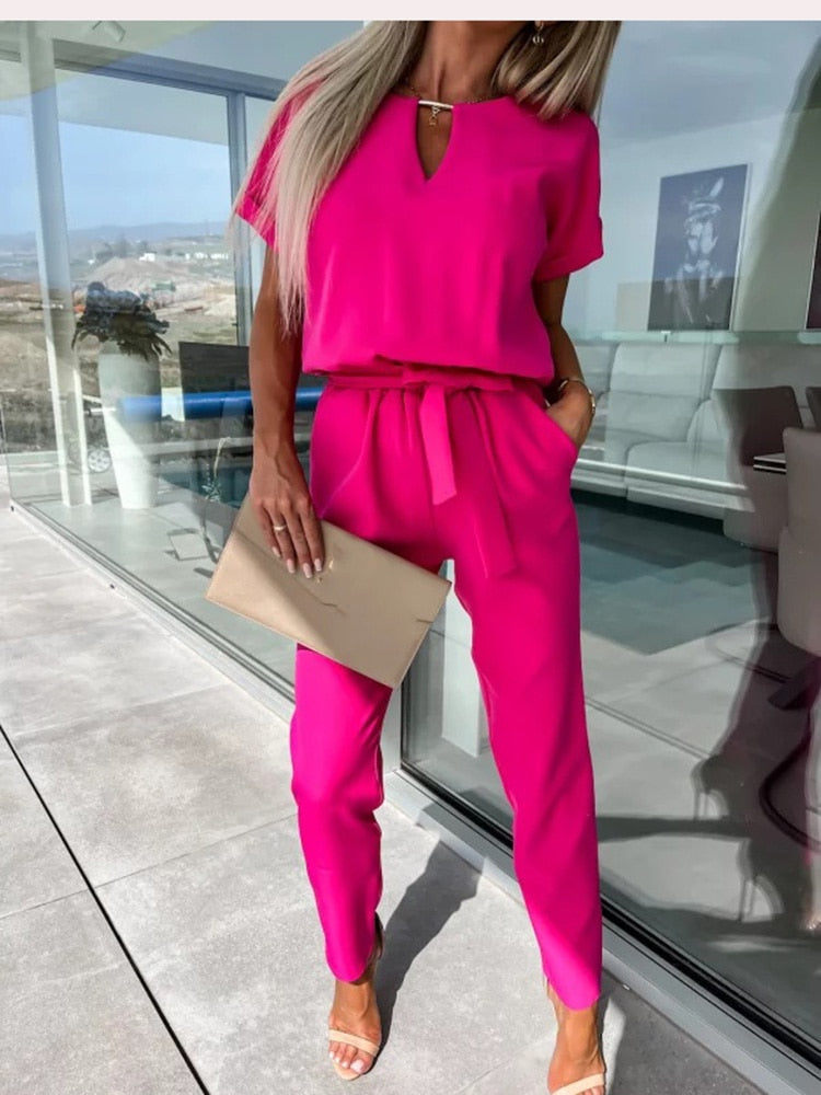 Women's belted jumpsuit wide leg flattering cut casual | Alba Muse