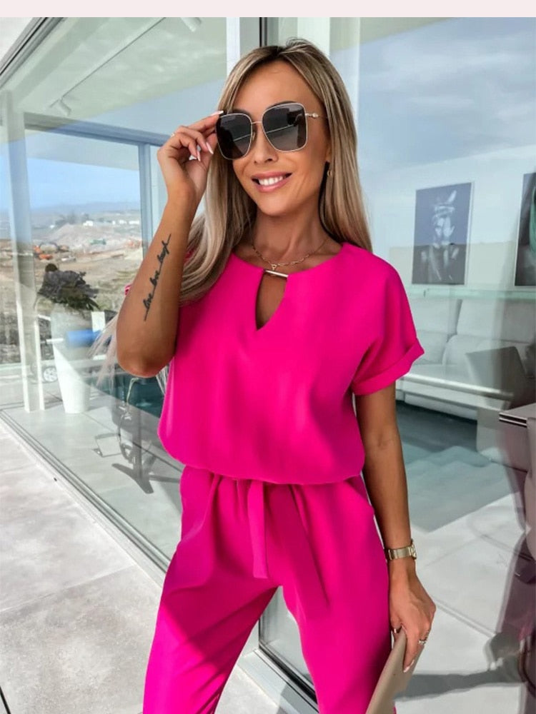 Lightweight women's jumpsuit with waist tie day outfit | Alba Muse