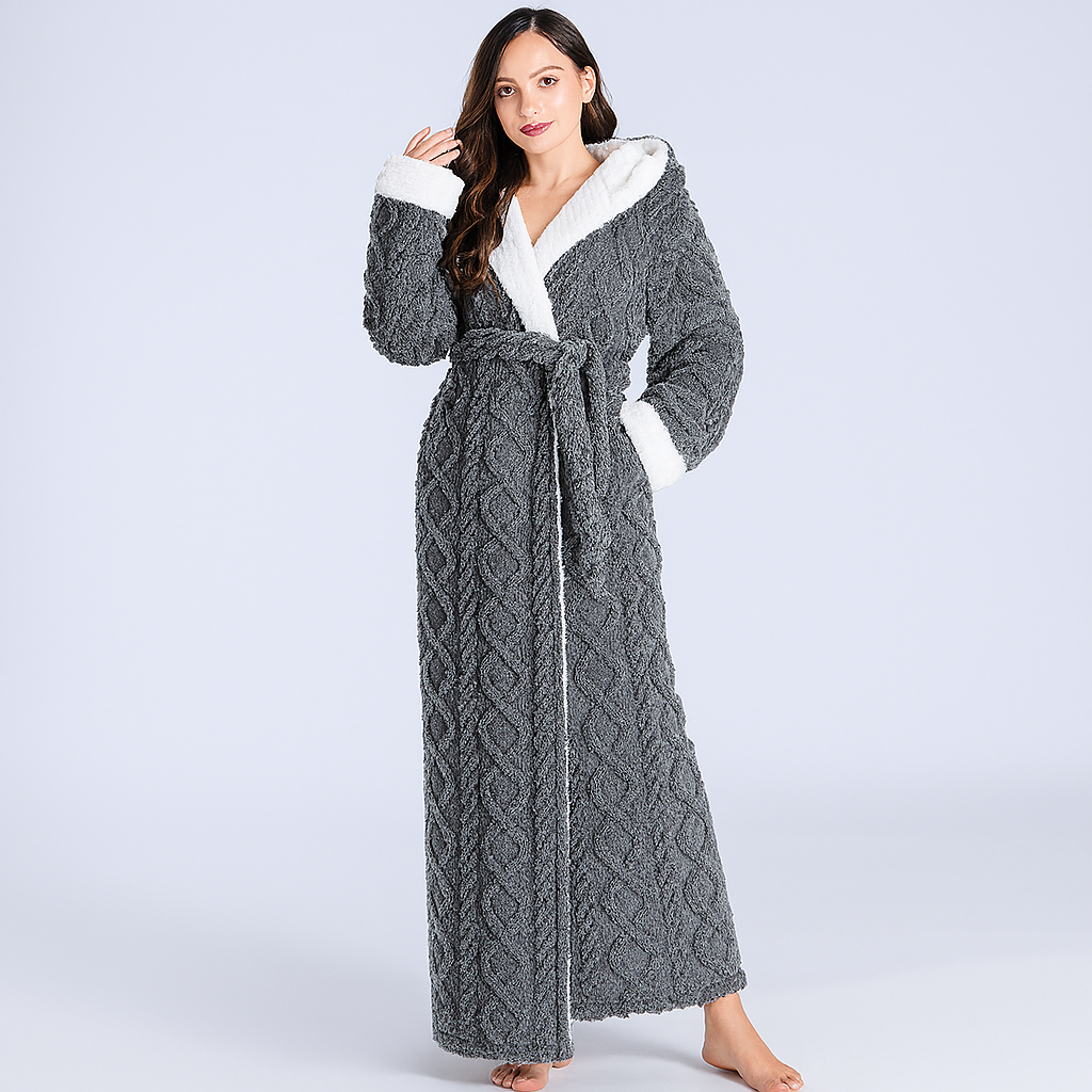 Hooded full-length fleece dressing gown | Alba Muse