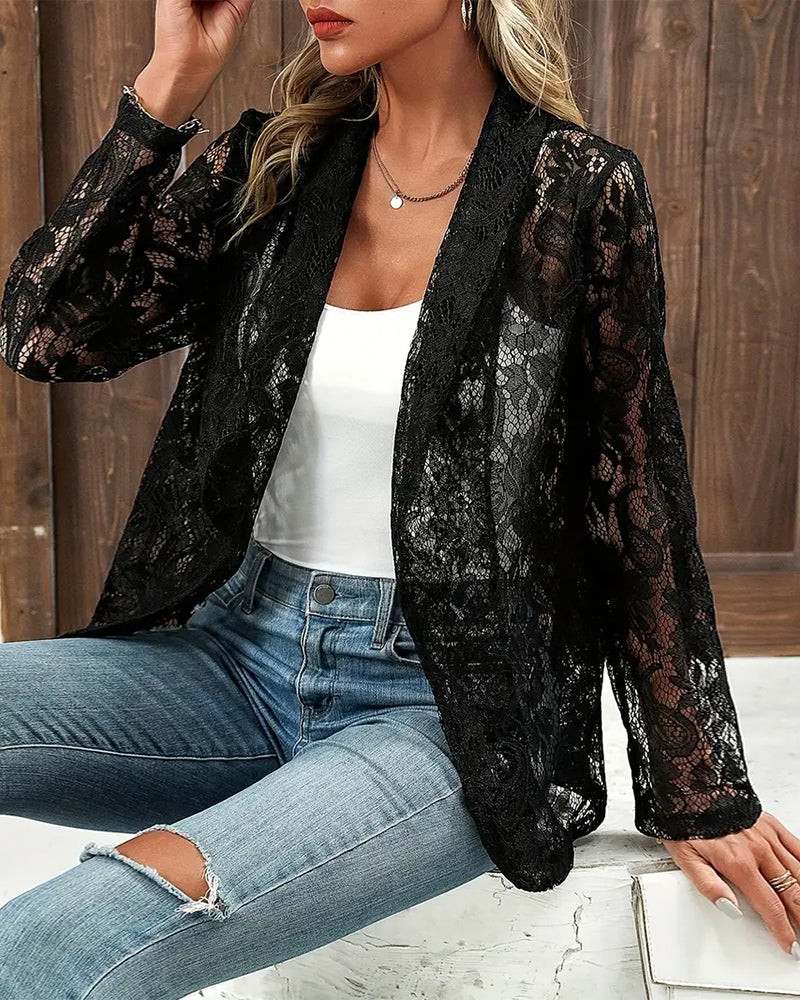 Women's elegant open-front lace blazer | Alba Muse