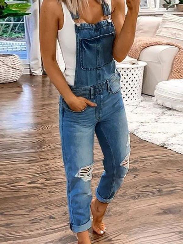 Women's relaxed fit ripped denim bib overalls | Alba Muse