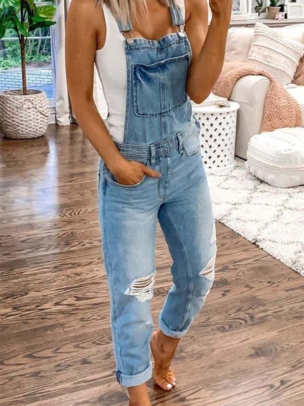Women's relaxed fit ripped denim bib overalls | Alba Muse