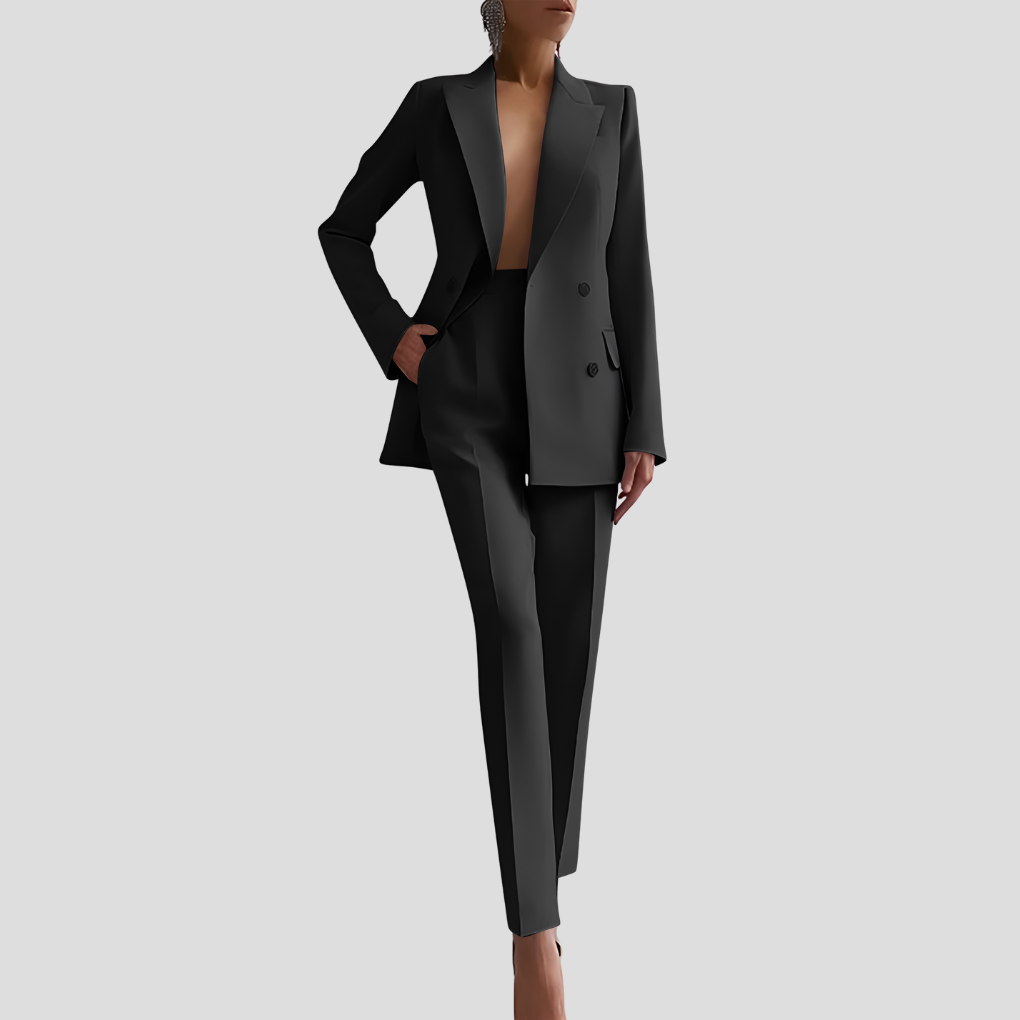 Women's tailored co-ord matching blazer and trousers side view | Alba Muse