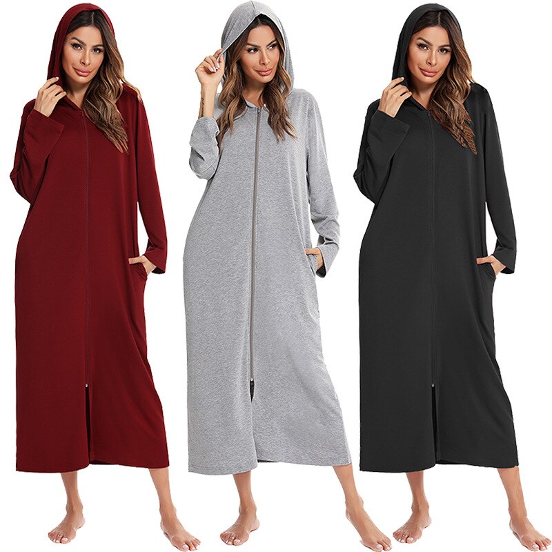 Zip-front hooded cotton-blend robe | Alba Muse