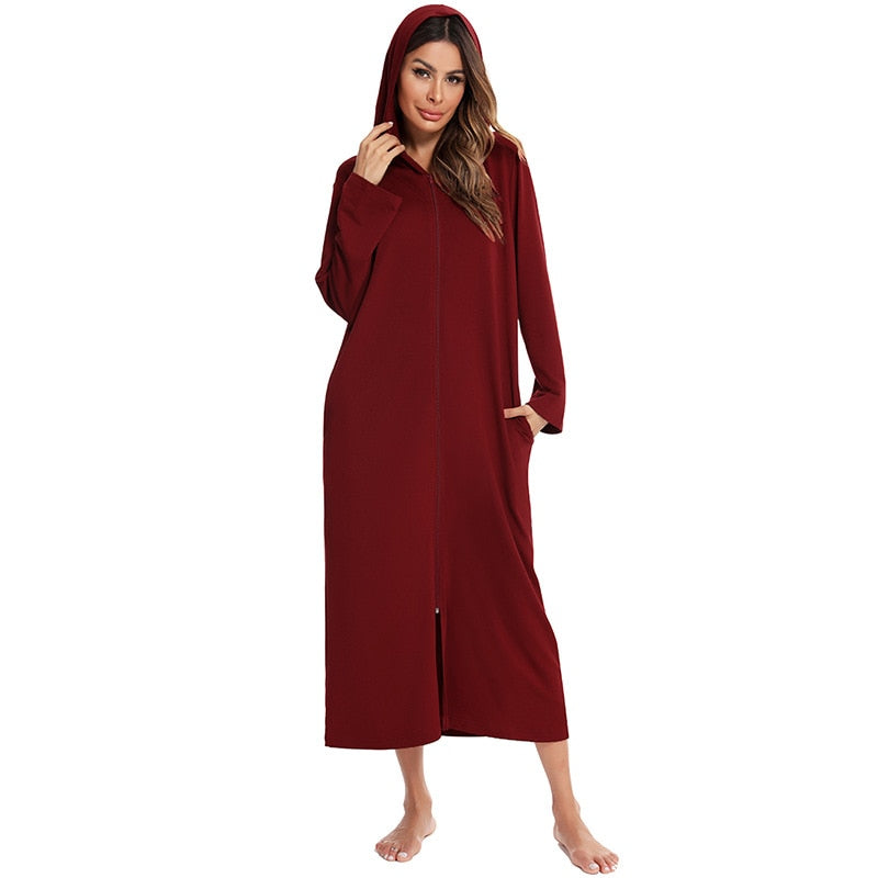 Zip-front hooded cotton-blend robe | Alba Muse