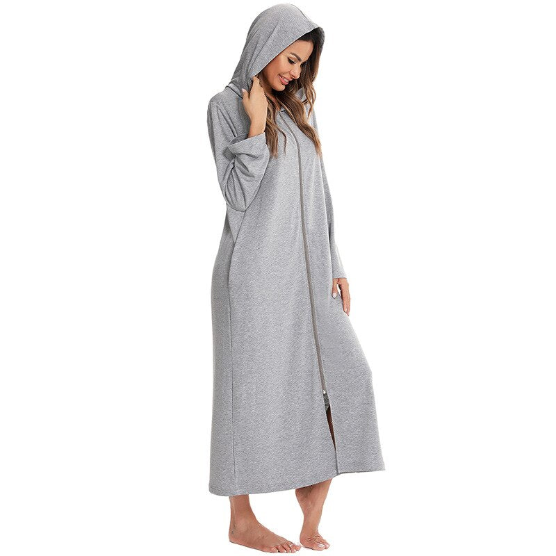 Zip-front hooded cotton-blend robe | Alba Muse