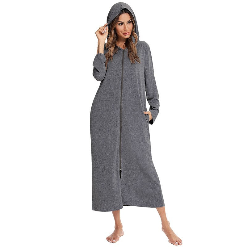 Zip-front hooded cotton-blend robe | Alba Muse