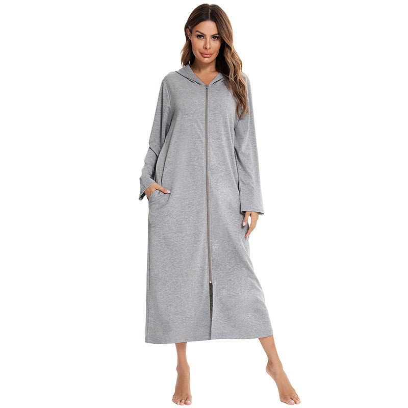 Zip-front hooded cotton-blend robe | Alba Muse