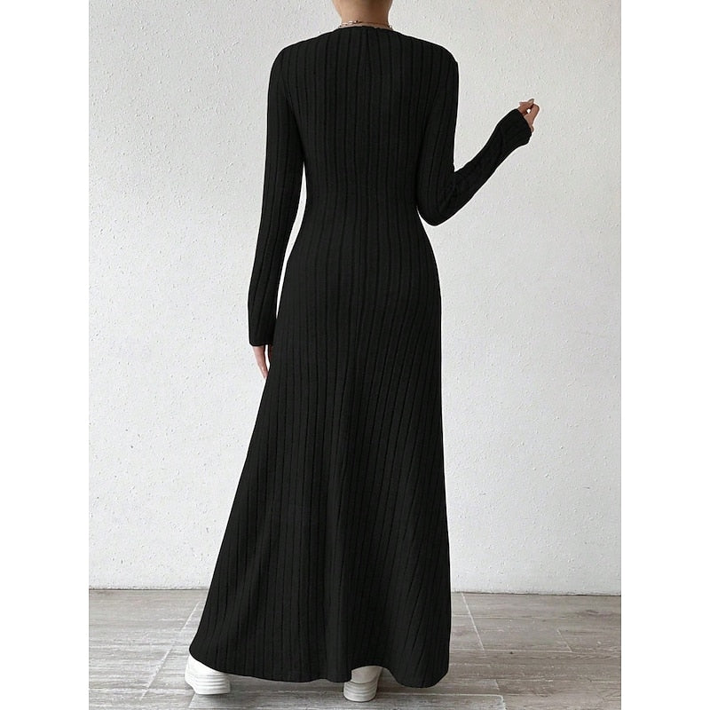 Green Ribbed V-Neck Maxi Dress