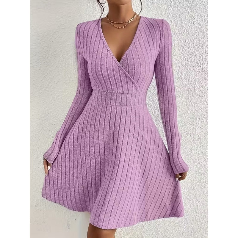 Light Purple Wrap Neck A-Line Mini Dress