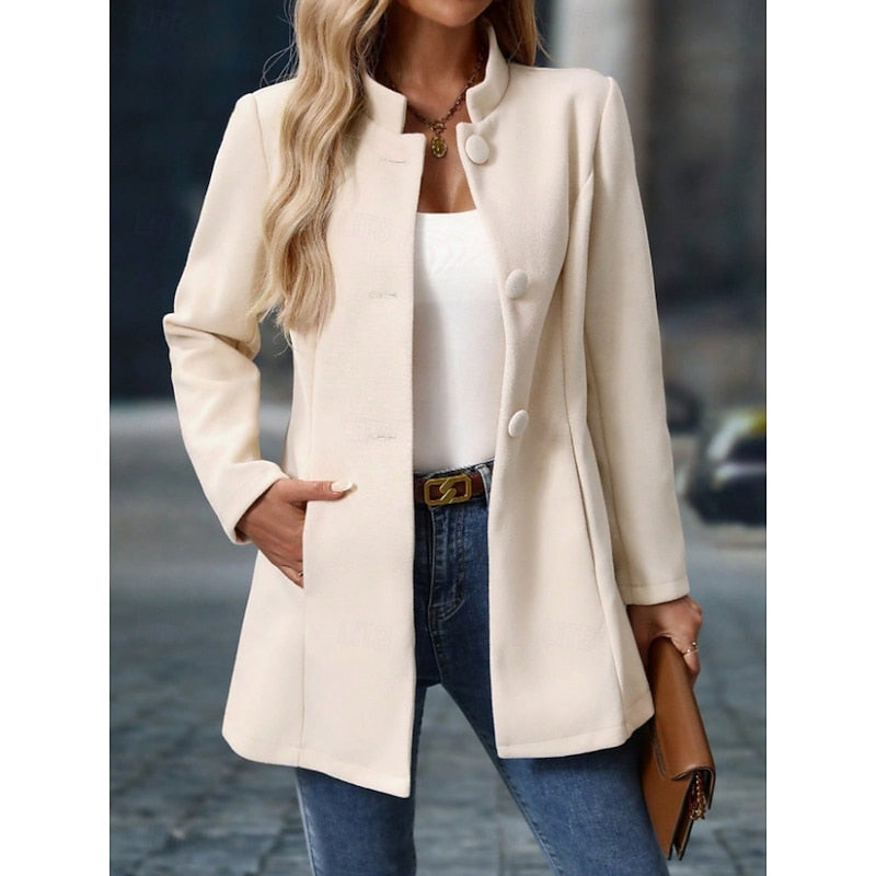 Apricot single-breasted stand collar Coat