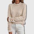 Apricot Lace Trim Round Neck Jumper, front view