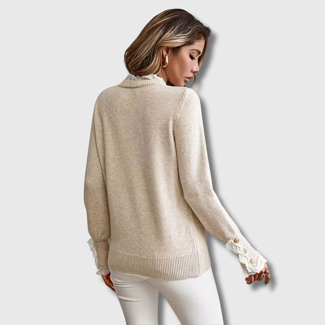 Apricot Lace Trim Round Neck Jumper