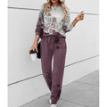 Pink floral print round-neck Loungewear Set, front view