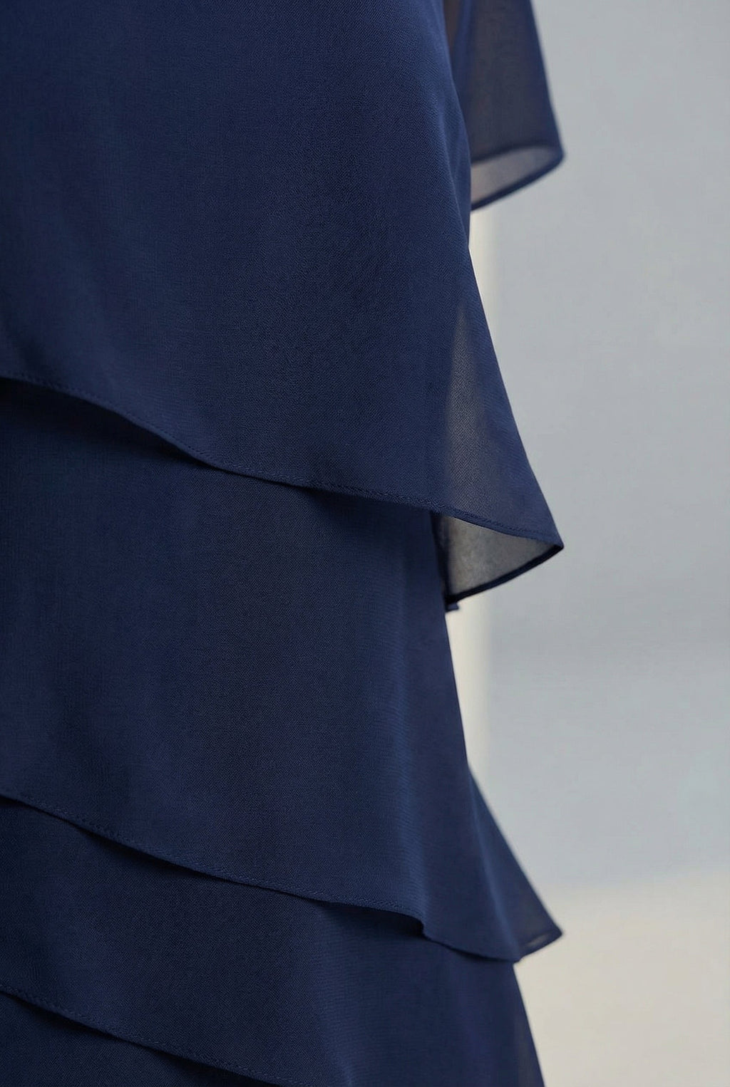 Women's ruffle midi dress, close up of layered ruffle detail
