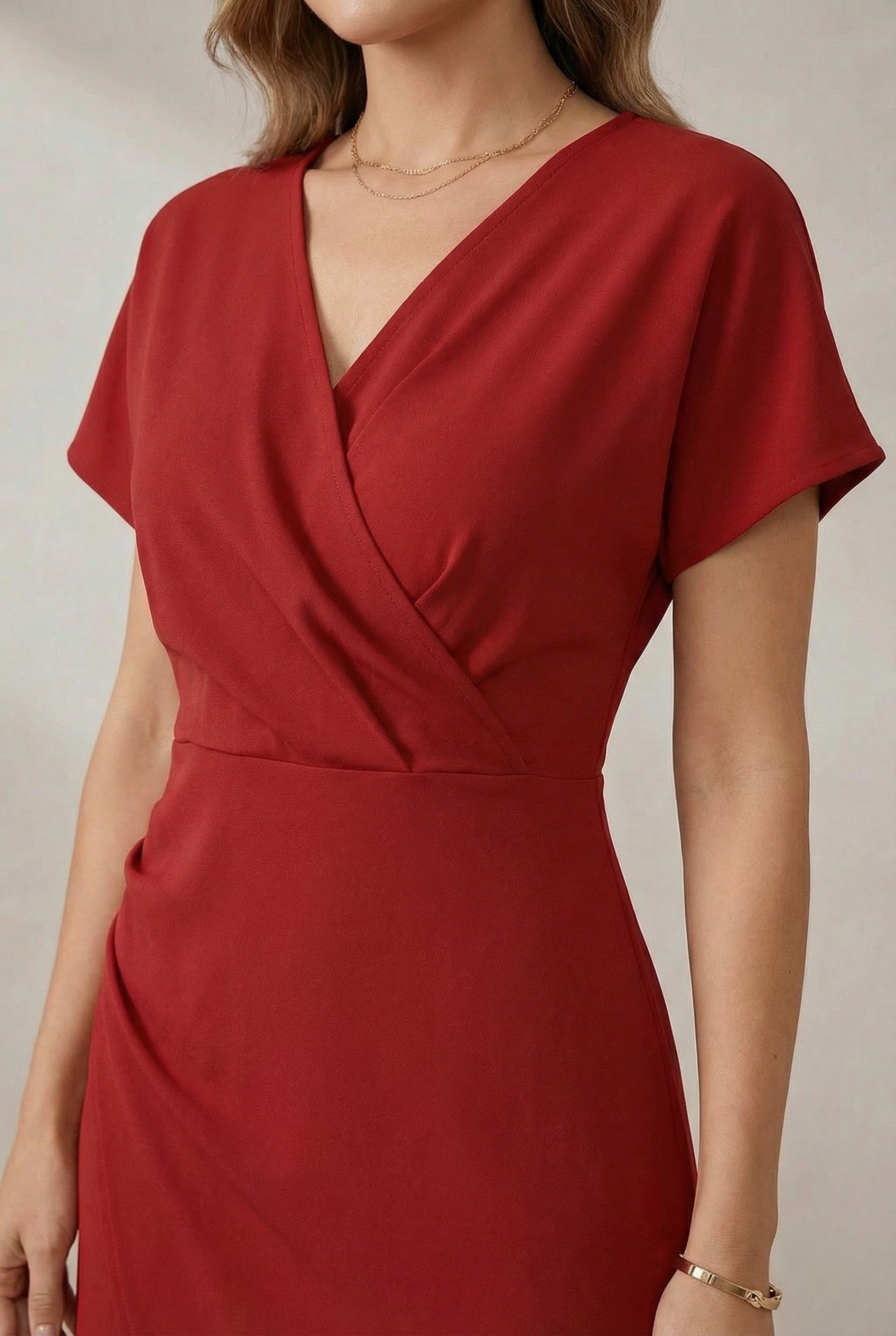 Casual V-neck midi dress, back view