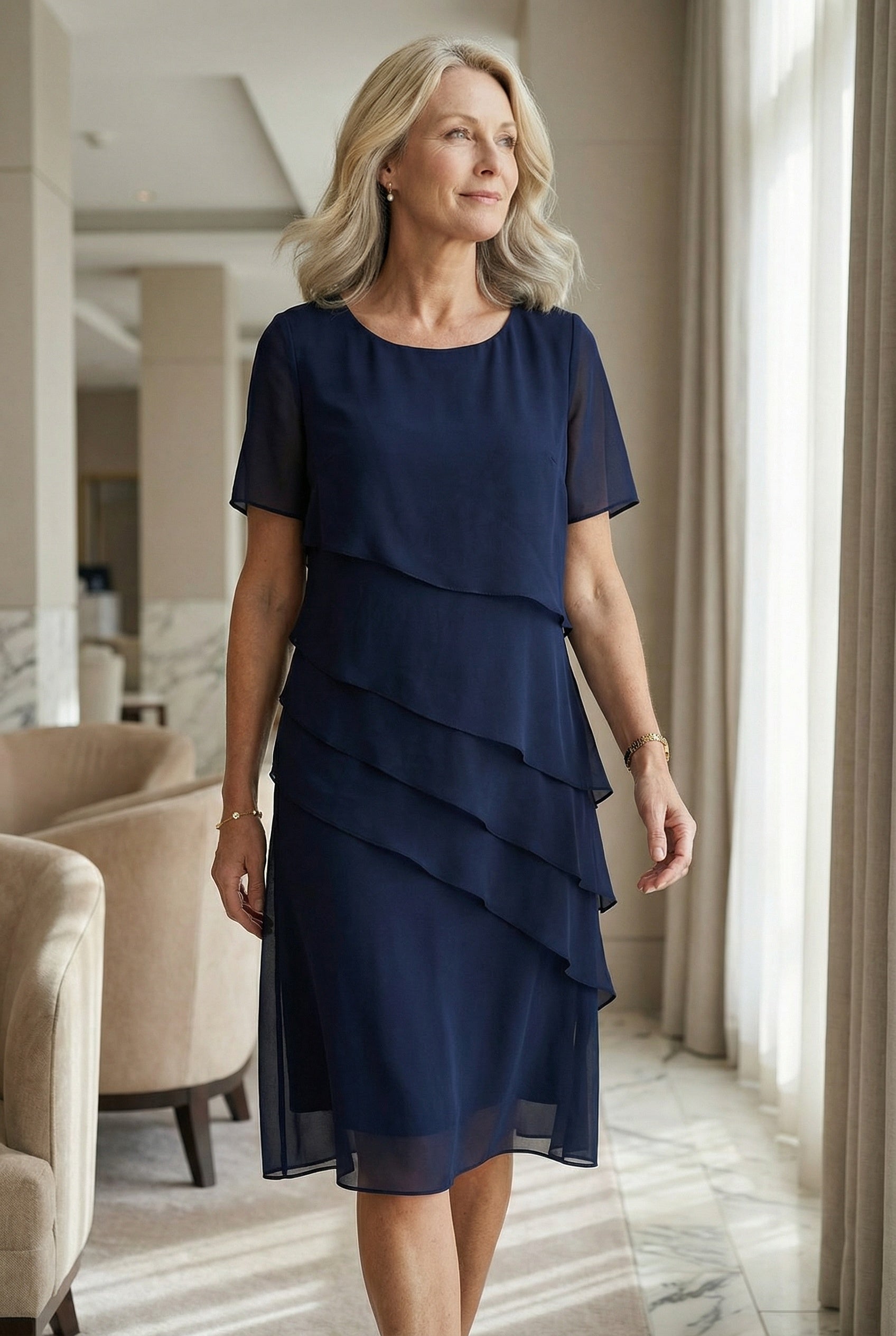 Women's ruffle midi dress, full length view