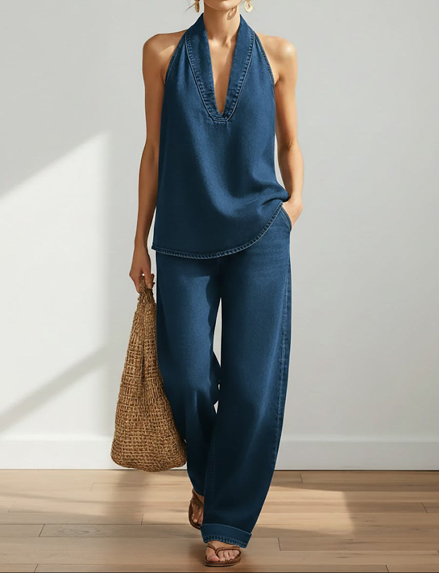 Vintage Washed Denim-Look Co-ord Set
