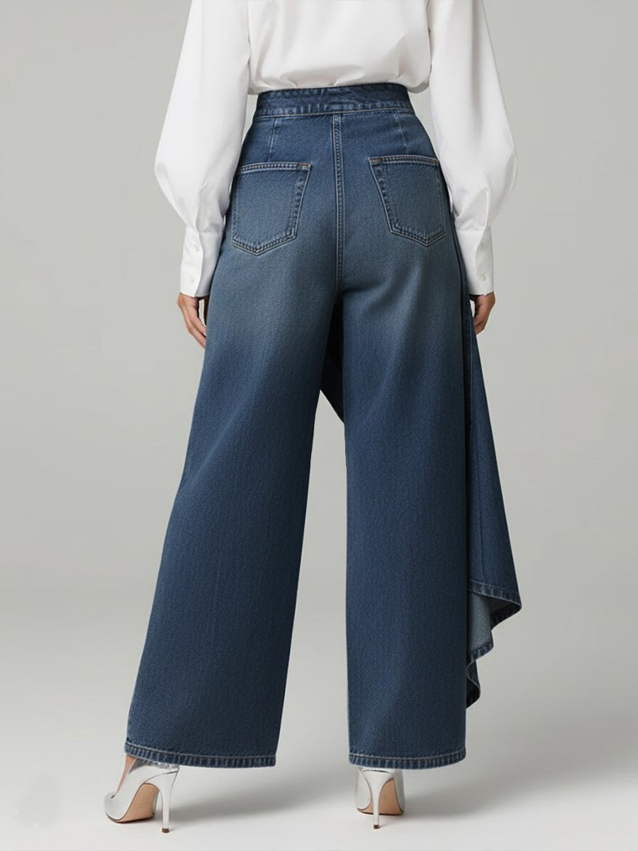 Navy Blue high-waisted wide-leg relaxed-fit Jeans