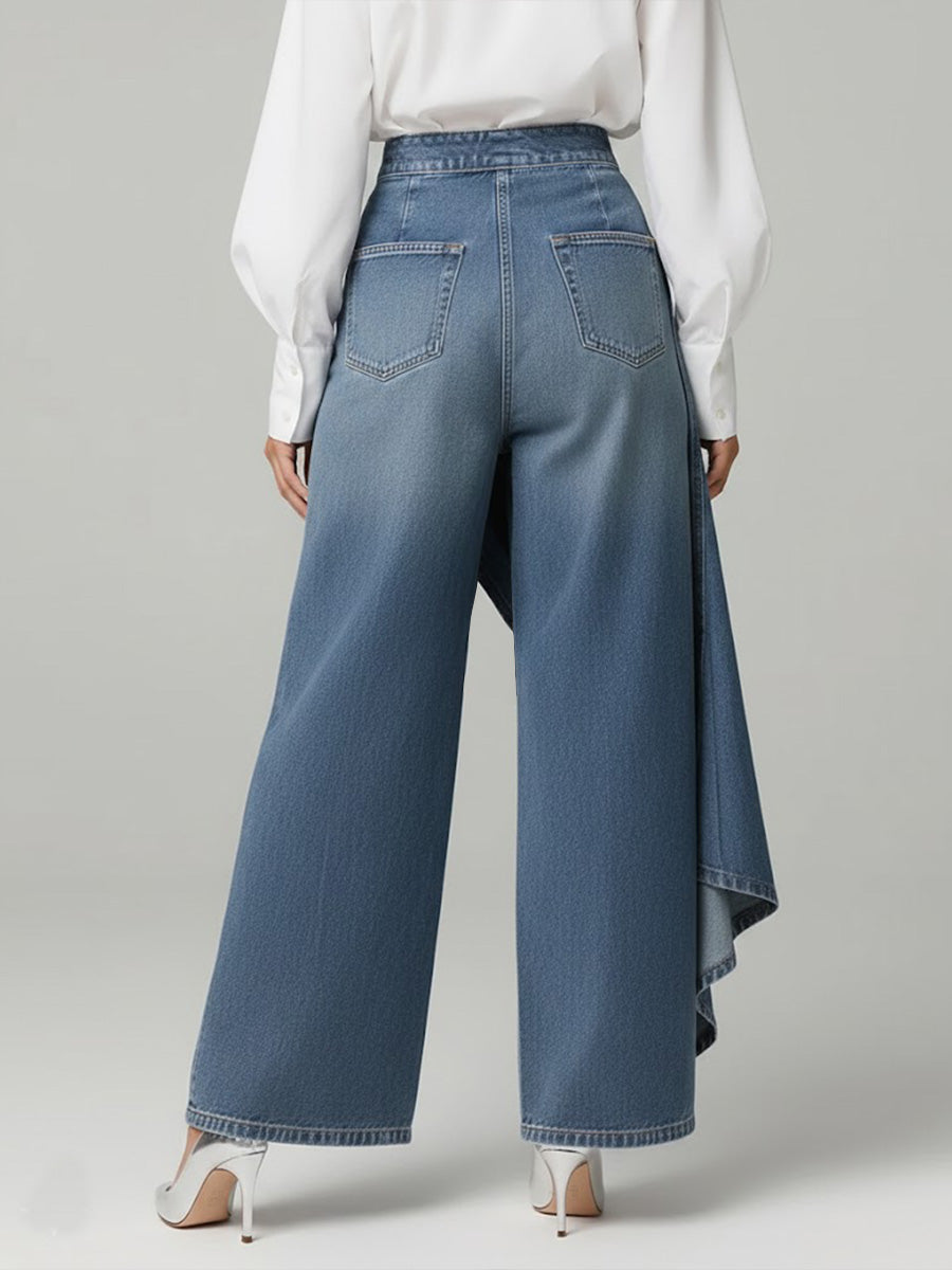 Navy Blue high-waisted wide-leg relaxed-fit Jeans