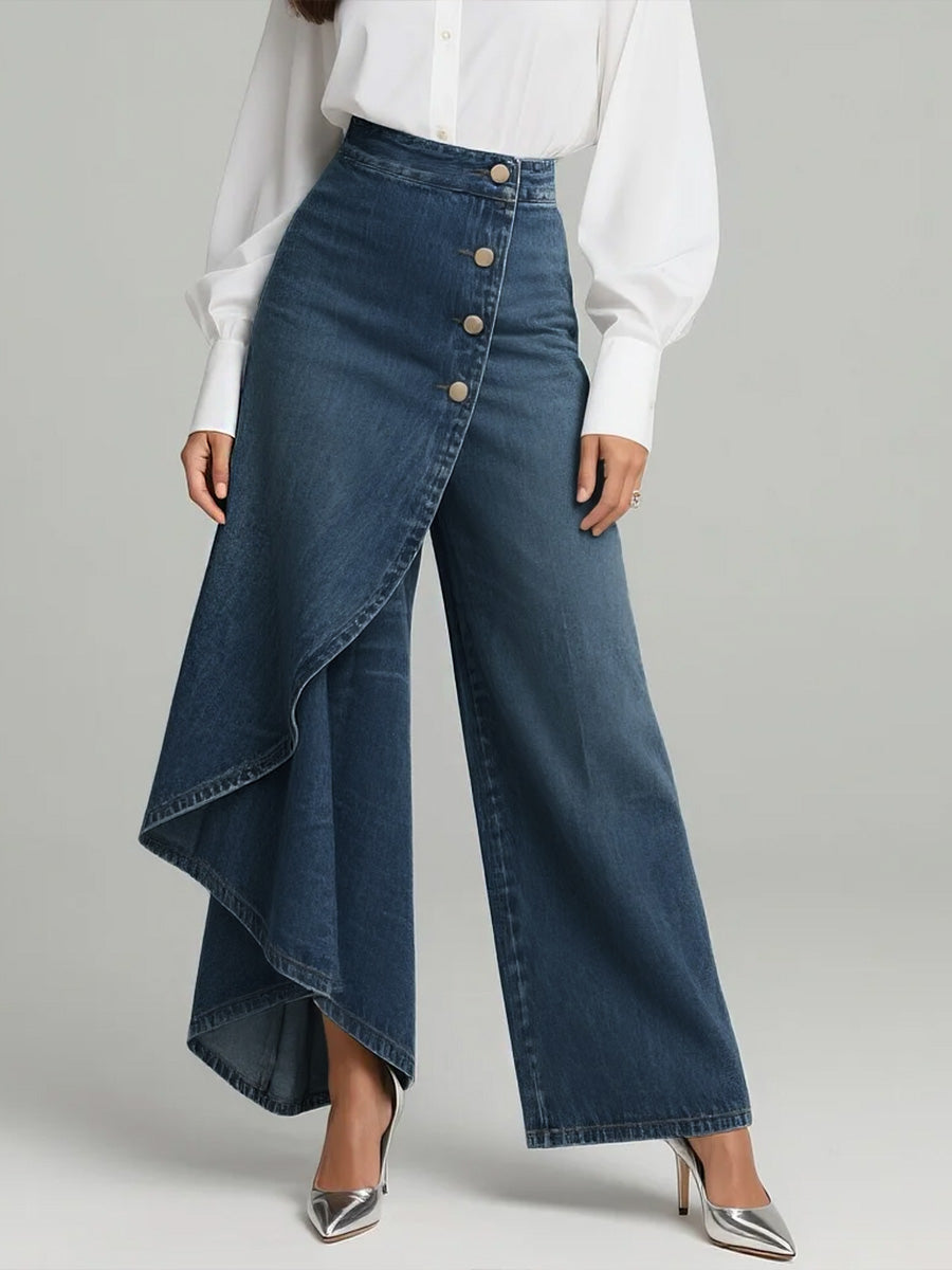 Navy Blue high-waisted wide-leg relaxed-fit Jeans